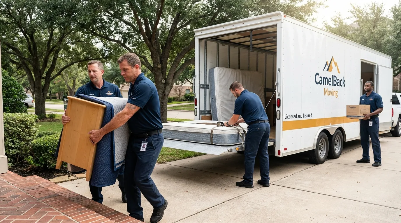 Crew loading residential truck for cross-state move from Calhoun, GA
