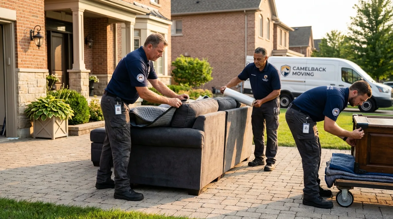Large estate moving crew wrapping furniture in Calhoun, GA