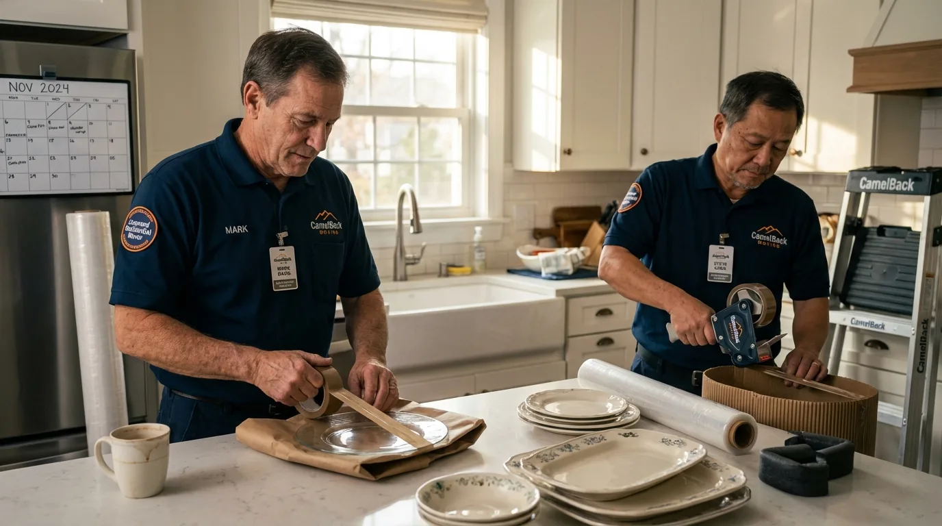 Professional crew packing kitchen dishware in Calhoun, GA
